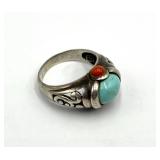 Sally Treasures Turquoise Coral Ring