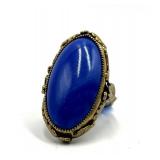 Blue Agate Oval Ring - Adjustable Brass Setting