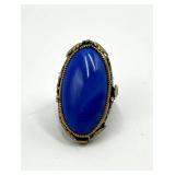 Blue Agate Oval Ring - Adjustable Brass Setting