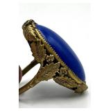 Blue Agate Oval Ring - Adjustable Brass Setting