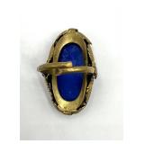 Blue Agate Oval Ring - Adjustable Brass Setting