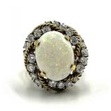 14K Gold Oval Opal Center with Diamond Halo