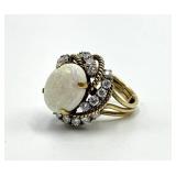 14K Gold Oval Opal Center with Diamond Halo