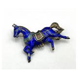 Sterling Blue Enamel Horse Brooch