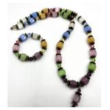 Colorful Glass Bead Necklace & Bracelet Set
