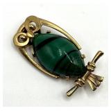 Eisenberg Owl Brooch - Green Malachite Cabochon