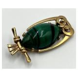 Eisenberg Owl Brooch - Green Malachite Cabochon