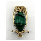 Eisenberg Owl Brooch - Green Malachite Cabochon