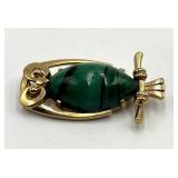 Eisenberg Owl Brooch - Green Malachite Cabochon