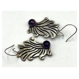 Mexican Silver Amethyst Dangle Earrings