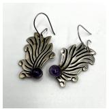 Mexican Silver Amethyst Dangle Earrings