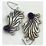 Mexican Silver Amethyst Dangle Earrings
