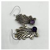 Mexican Silver Amethyst Dangle Earrings