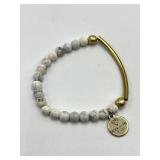 Rock With Me by Aly Marble Howlite Bead Bracelet - Gold Bar Charm