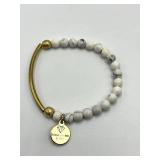 Rock With Me by Aly Marble Howlite Bead Bracelet - Gold Bar Charm
