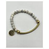 Rock With Me by Aly Marble Howlite Bead Bracelet - Gold Bar Charm
