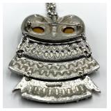 Owl Pendant Necklace - Silver Tone with Amber Eyes