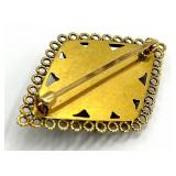 Filigree Brooch Pin - Gold-Tone With Red and Blue Stones