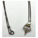 Pearl Marcasite Silver Pendant Necklace