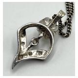 Pearl Marcasite Silver Pendant Necklace