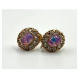 Faux Pink Fire Opal Screw-On Earrings