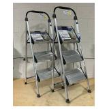 LOT OF 2 Cosco 3 Step Aluminum Folding Step Stool, Lightweight, Large Stable Steps, Locks In Position, Hold Up To 225lbs