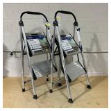 LOT OF 2 Cosco 2 Step Aluminum Folding Step Stool, Lightweight, Large Stable Steps, Locks In Position, Hold Up To 225lbs