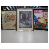 The image displays three framed vintage collectibles,