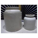 These are vintage or antique French stoneware confit or preservation pots,