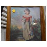 These are vintage prints, with the larger one identified as "Chums" or "A Lass With Her Kitten" by English artist Jane Freeman.