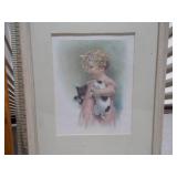 These are vintage prints, with the larger one identified as "Chums" or "A Lass With Her Kitten" by English artist Jane Freeman.