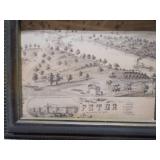 The image displays a collection of assorted framed prints and folk art paintings