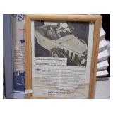 The image displays a collection of framed vintage advertisements