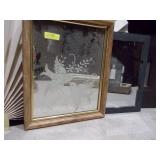 The image displays a variety of vintage or antique picture frames and mirrored trays.