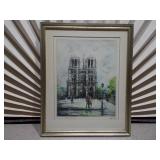 This appears to be a vintage, one of the 1st etchings from hand-watercolored etching of the Notre Dame Cathedral in Paris,