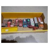 This is a lot of vintage diecast toy cars and trucks, likely from brands such as TootsieToy, Matchbox, or Lesney.