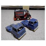 This is a collection of vintage die-cast toy cars, likely from brands such as Matchbox, Tootsietoy, or Lesney.