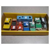 The image shows a collection of vintage die-cast toy vehicles, likely from the Tootsietoy brand