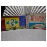 The image shows two vintage board games: the Nick at Nite Classic TV Trivia Game and the Jeopardy! Game.