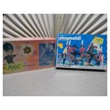 The image features two vintage toys: the Playmobil System Indian Deluxe Set #1102 and a toy called "the MAGIC designer