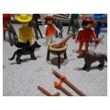 The image features two vintage toys: the Playmobil System Indian Deluxe Set #1102 and a toy called "the MAGIC designer