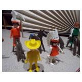 The image features two vintage toys: the Playmobil System Indian Deluxe Set #1102 and a toy called "the MAGIC designer