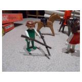 The image features two vintage toys: the Playmobil System Indian Deluxe Set #1102 and a toy called "the MAGIC designer