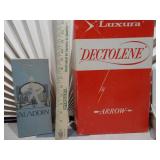 This is a collection of various vintage collectible boxes and packaging, likely for items such as soap, cigarettes, or candy.