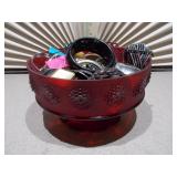 Red Plastic Bowl full of Vintage Bracelets