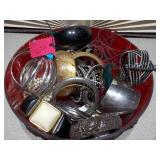 Red Plastic Bowl full of Vintage Bracelets