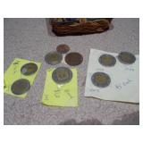 These are Mexican peso coins, specifically a collection of various denominations and years