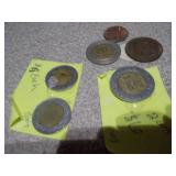 These are Mexican peso coins, specifically a collection of various denominations and years