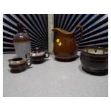 This is a collection of vintage brown drip glaze pottery,