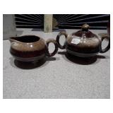 This is a collection of vintage brown drip glaze pottery,